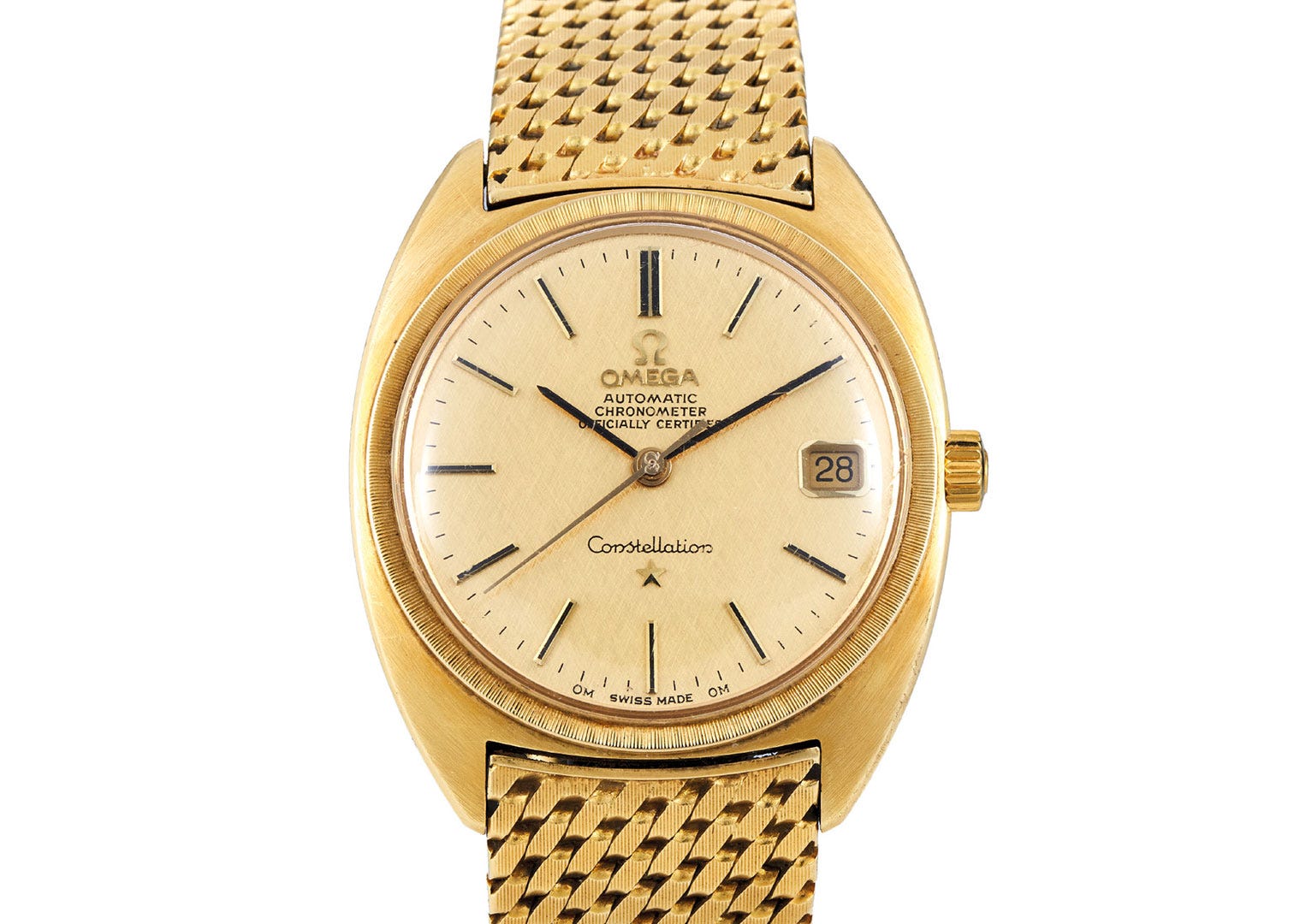 An 18k yellow gold Omega Constellation, a collection that Genta revamped for the brand. Image courtesy of Bonhams.